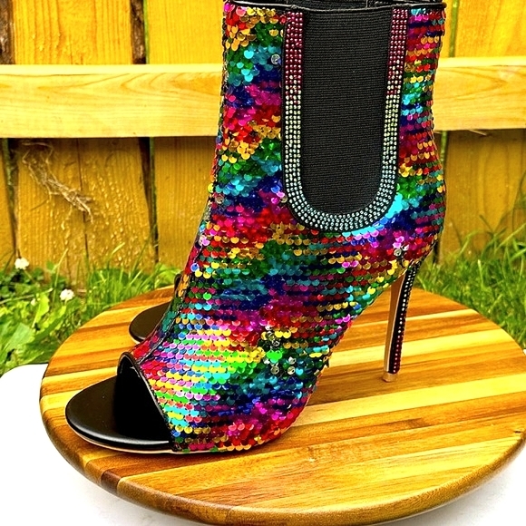 Cape Robbin Beam Open Toe Multicolor Sequin High Heel Booties - Picture 9 of 11